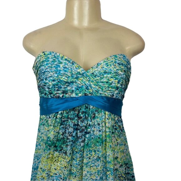 BCBG Maxazria Women's Green and Blue Empire Dress Sz 6 (EUR 36) - Picture 4 of 9